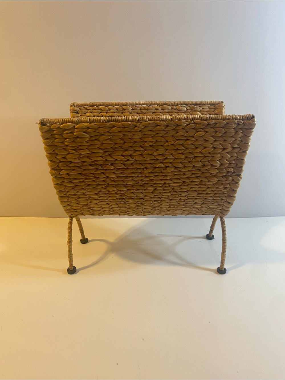 Vintage Rattan & Metal Foldable Magazine Holder 16” Height